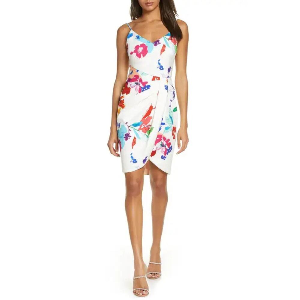 BLACK HALO Sadora Watercolor Floral Cocktail Dress Size 8 READ